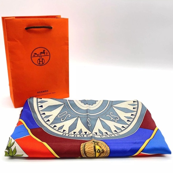 HERMES Scarf Carre 90cm Multi- Sextants Vintage - Picture 1 of 16